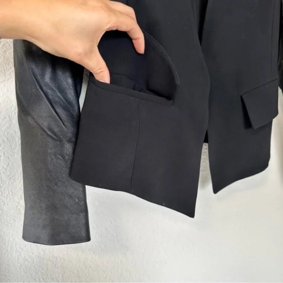 St. John Caviar Black Lamb Leather Open Front Blazer Jacket - Picture 16 of 16